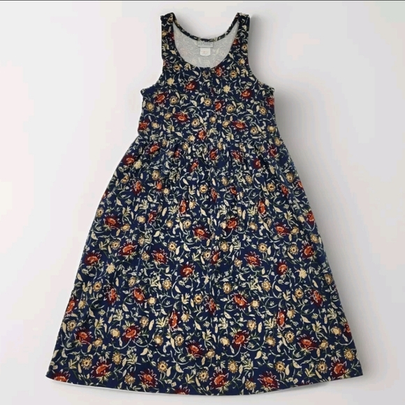 Jantzen Pinafore Jumper Dress Vintage Floral Buttons Cotton Jersey Knit Size MP - Picture 1 of 12